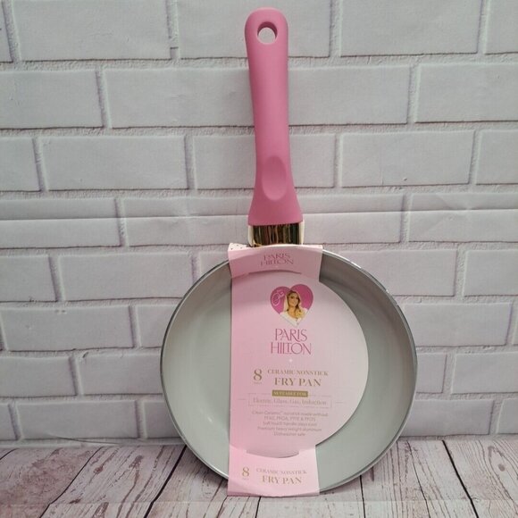 Paris Hilton "Thats Hot" 8-Inch Ceramic Nonstick Fry Pan Pink Handle Dishwasher - Picture 1 of 6